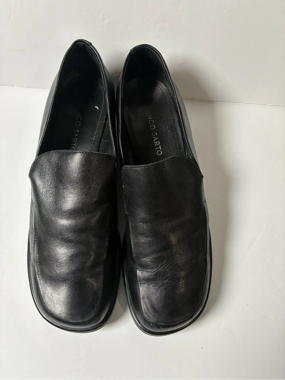 Franco Sarto Black Leather Slip-On Loafers - Picture 2 of 10